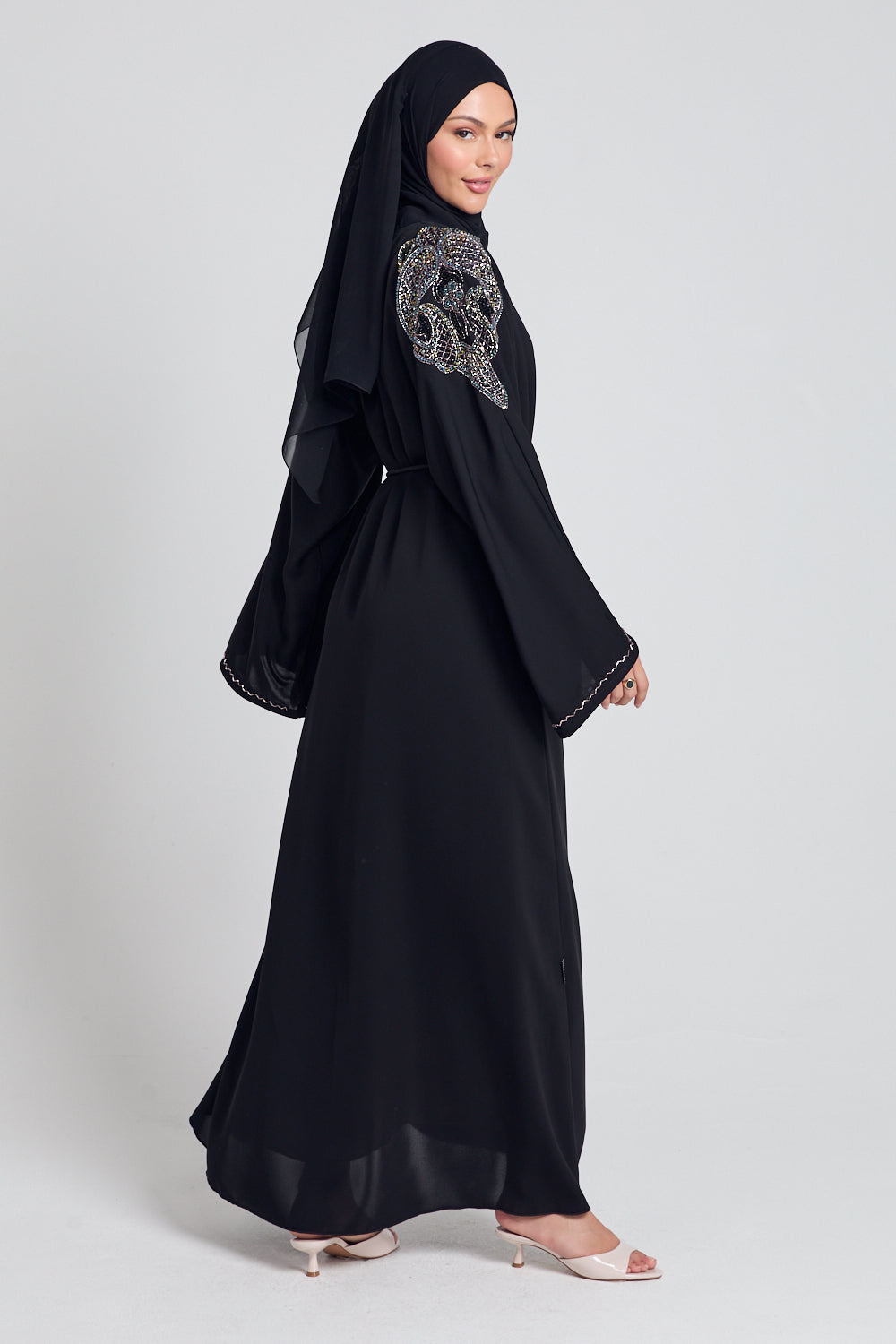 Luxury Crystal Embellished Open Abaya - Mosaic Motif