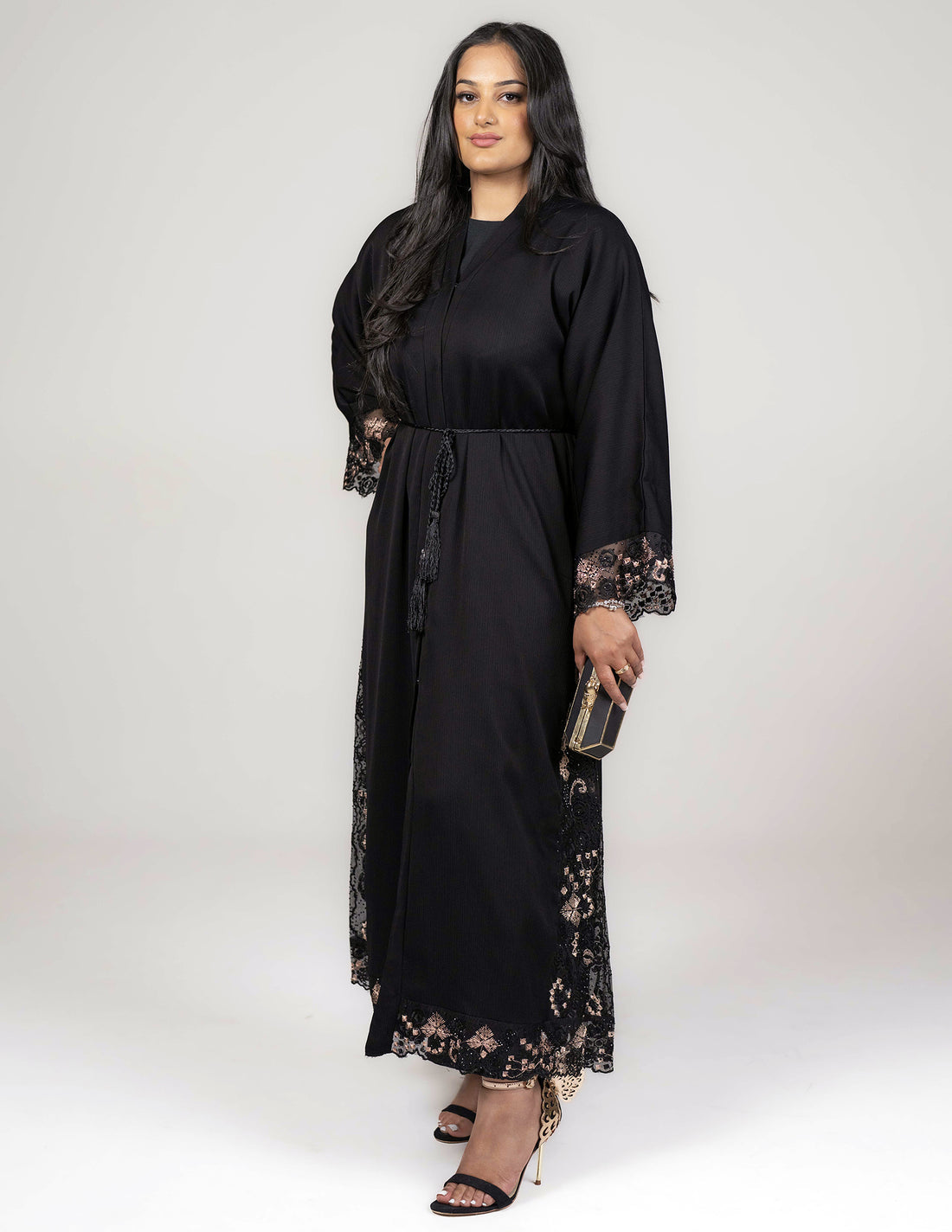 Black Lace Open 'Lima' Abaya