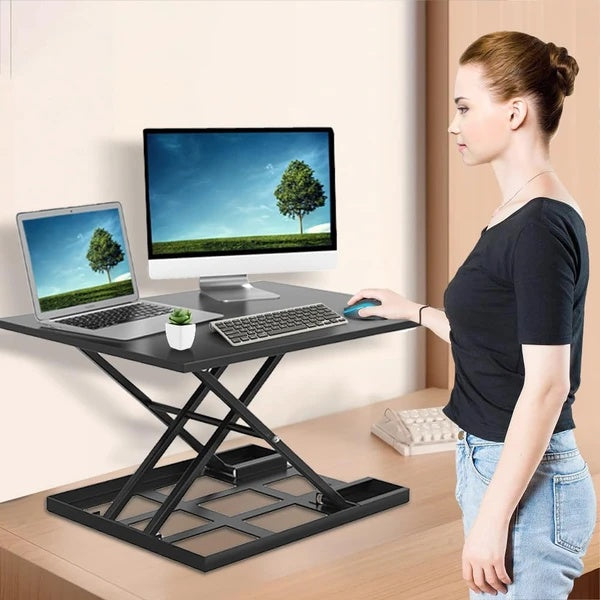 Adjustable Height Ergonomic Desk – Portable, Foldable Standing Computer Desk for Home Office, Large Wide Tabletop, Black