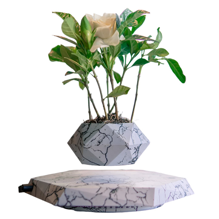 Marble Levitating Plant Pot - Magnetic Floating Planter for Home & Office Decor | Unique Bonsai Display & Kids Birthday Gift