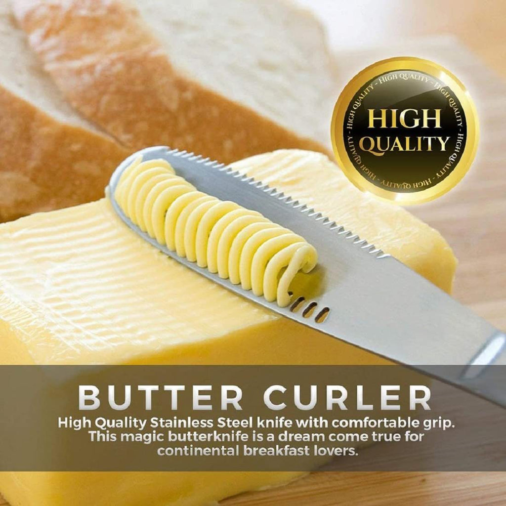 3-in-1 Stainless Steel Butter Spreader & Curler Knife | Serrated Edge & Holes | Cheese Knife & Kitchen Gadget