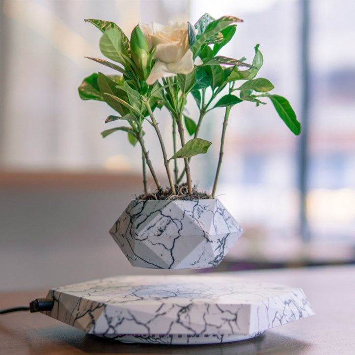 Marble Levitating Plant Pot - Magnetic Floating Planter for Home & Office Decor | Unique Bonsai Display & Kids Birthday Gift
