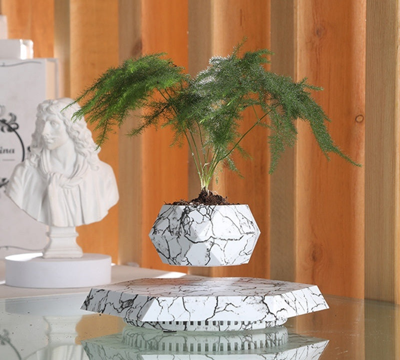 Marble Levitating Plant Pot - Magnetic Floating Planter for Home & Office Decor | Unique Bonsai Display & Kids Birthday Gift