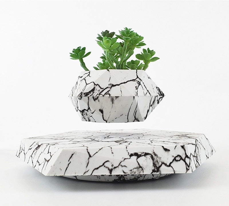 Marble Levitating Plant Pot - Magnetic Floating Planter for Home & Office Decor | Unique Bonsai Display & Kids Birthday Gift