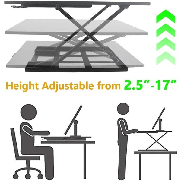 Adjustable Height Ergonomic Desk – Portable, Foldable Standing Computer Desk for Home Office, Large Wide Tabletop, Black