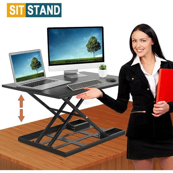 Adjustable Height Ergonomic Desk – Portable, Foldable Standing Computer Desk for Home Office, Large Wide Tabletop, Black