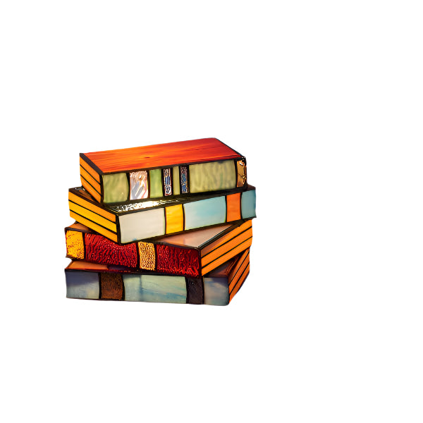 Stacked Books Lamp - Decorative Bedside Table Light with Stained Glass Design | Resin Handicraft Desk Lamp