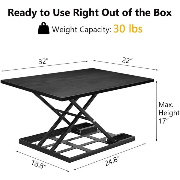 Adjustable Height Ergonomic Desk – Portable, Foldable Standing Computer Desk for Home Office, Large Wide Tabletop, Black