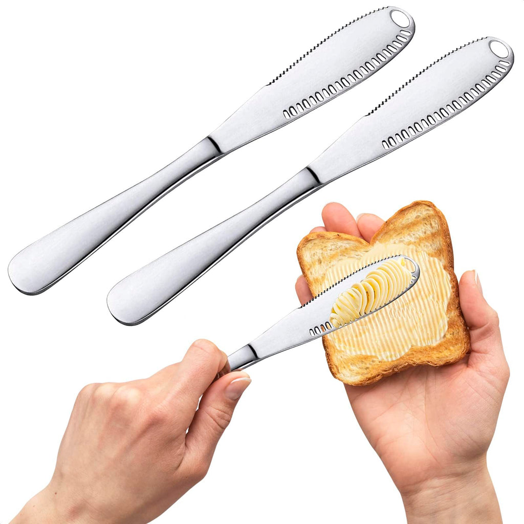 3-in-1 Stainless Steel Butter Spreader & Curler Knife | Serrated Edge & Holes | Cheese Knife & Kitchen Gadget