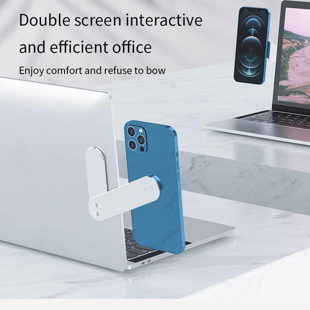Adjustable Magnetic Laptop Side Mount Clip - Foldable Aluminium Dual Screen Holder for Phones and Tablets