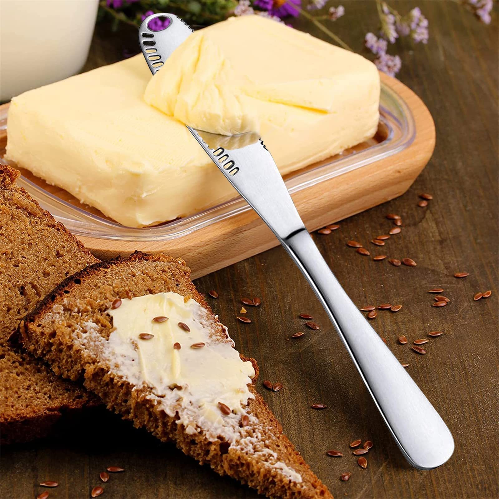 3-in-1 Stainless Steel Butter Spreader & Curler Knife | Serrated Edge & Holes | Cheese Knife & Kitchen Gadget