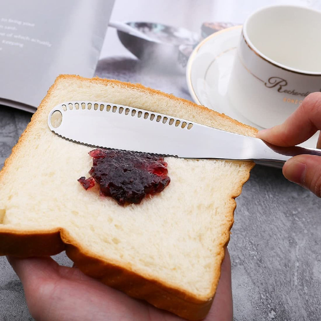 3-in-1 Stainless Steel Butter Spreader & Curler Knife | Serrated Edge & Holes | Cheese Knife & Kitchen Gadget