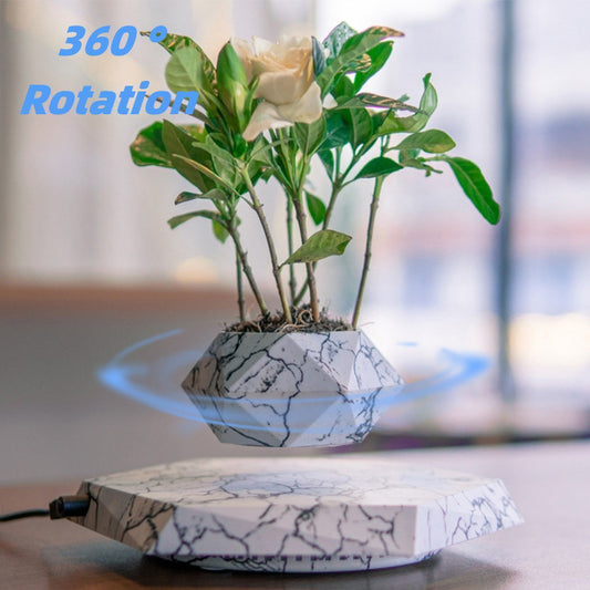 Marble Levitating Plant Pot - Magnetic Floating Planter for Home & Office Decor | Unique Bonsai Display & Kids Birthday Gift