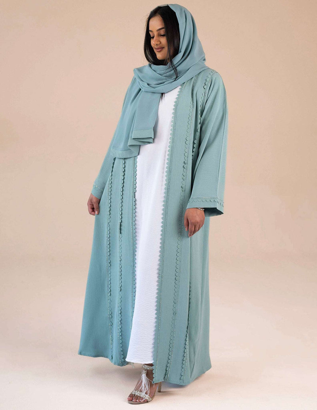 Mint Green Open 'Melina' Abaya