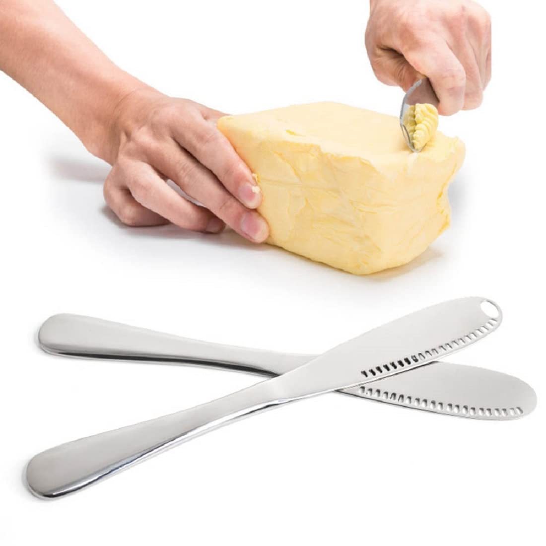 3-in-1 Stainless Steel Butter Spreader & Curler Knife | Serrated Edge & Holes | Cheese Knife & Kitchen Gadget