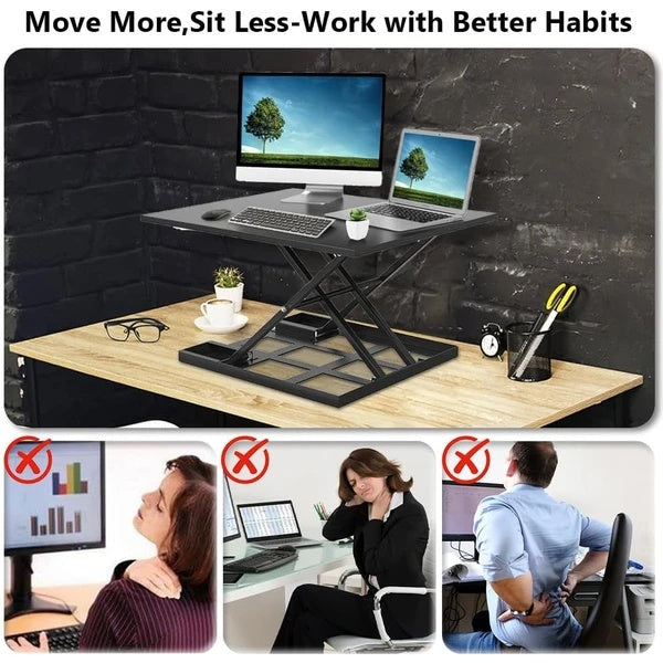 Adjustable Height Ergonomic Desk – Portable, Foldable Standing Computer Desk for Home Office, Large Wide Tabletop, Black