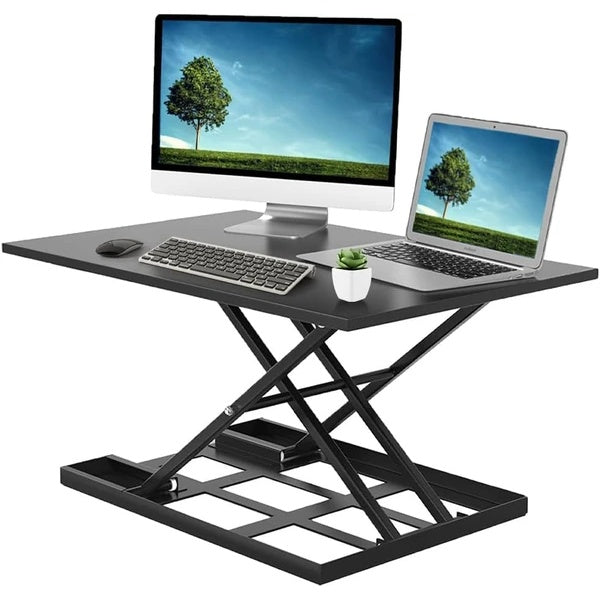 Adjustable Height Ergonomic Desk – Portable, Foldable Standing Computer Desk for Home Office, Large Wide Tabletop, Black