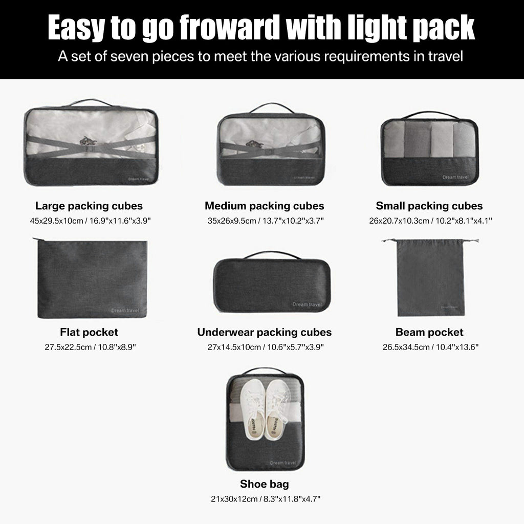 TravelMate: 7-Piece Packing Cube Set for Organized Adventures