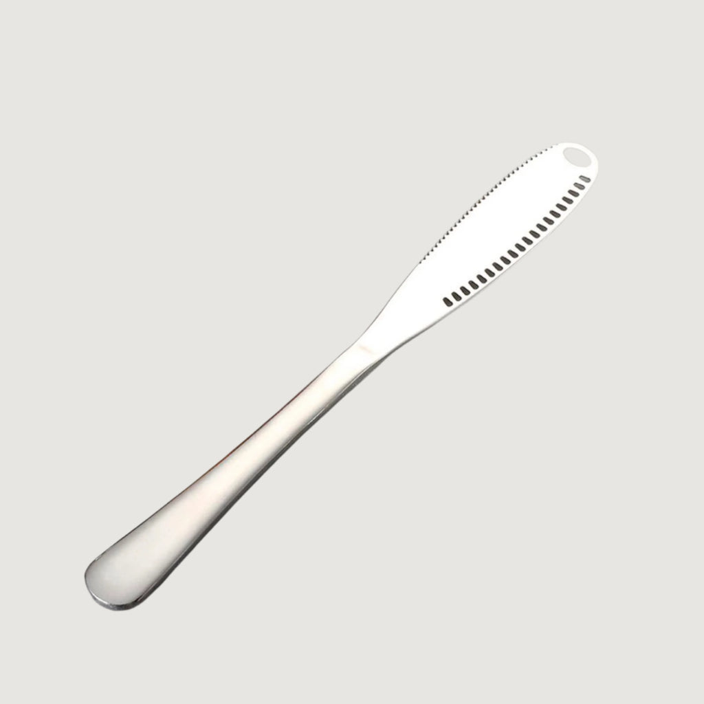 3-in-1 Stainless Steel Butter Spreader & Curler Knife | Serrated Edge & Holes | Cheese Knife & Kitchen Gadget