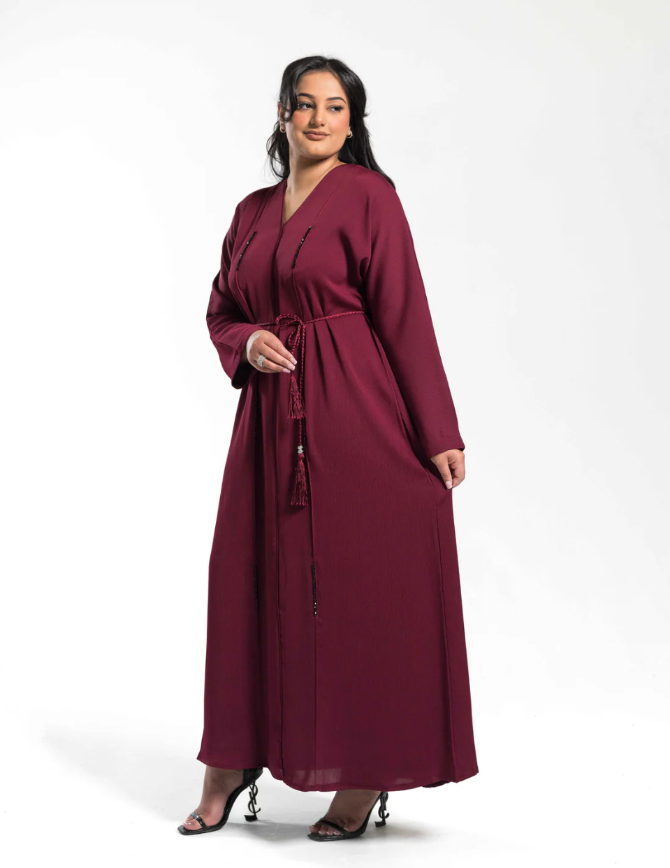 Closed Abaya with Diamante Beadwork - Ruby Red