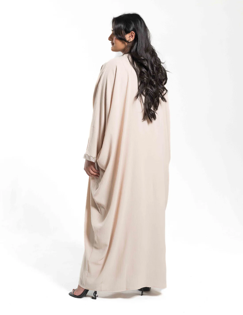 Beige Batwing 'Ajman' Open Lace Abaya
