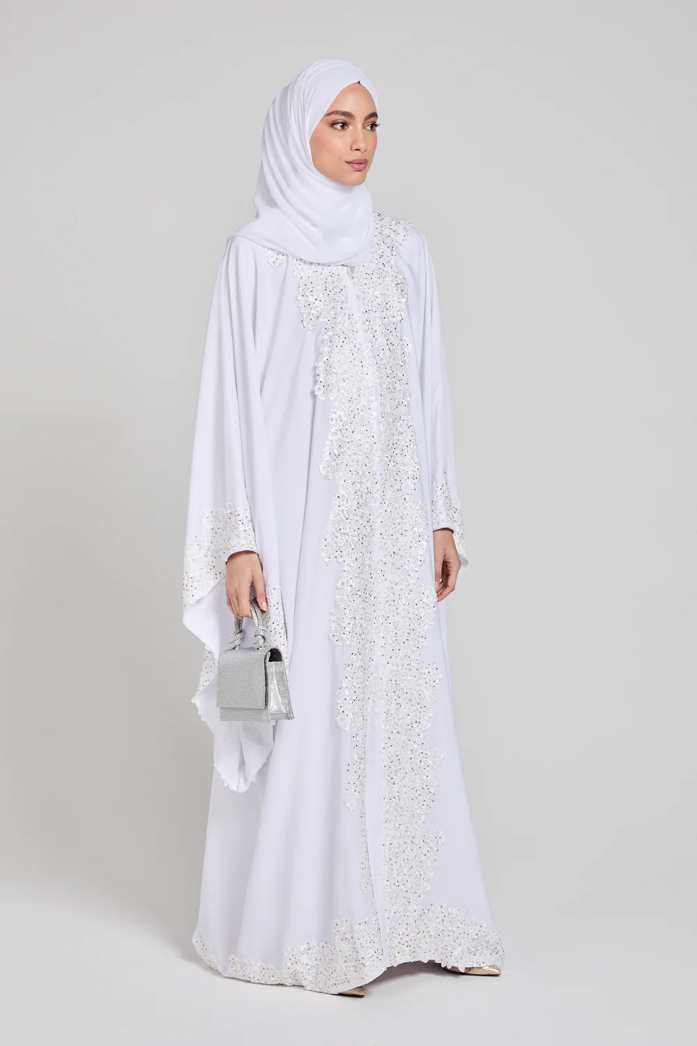 Luxury White Embellished Lace Open Farasha