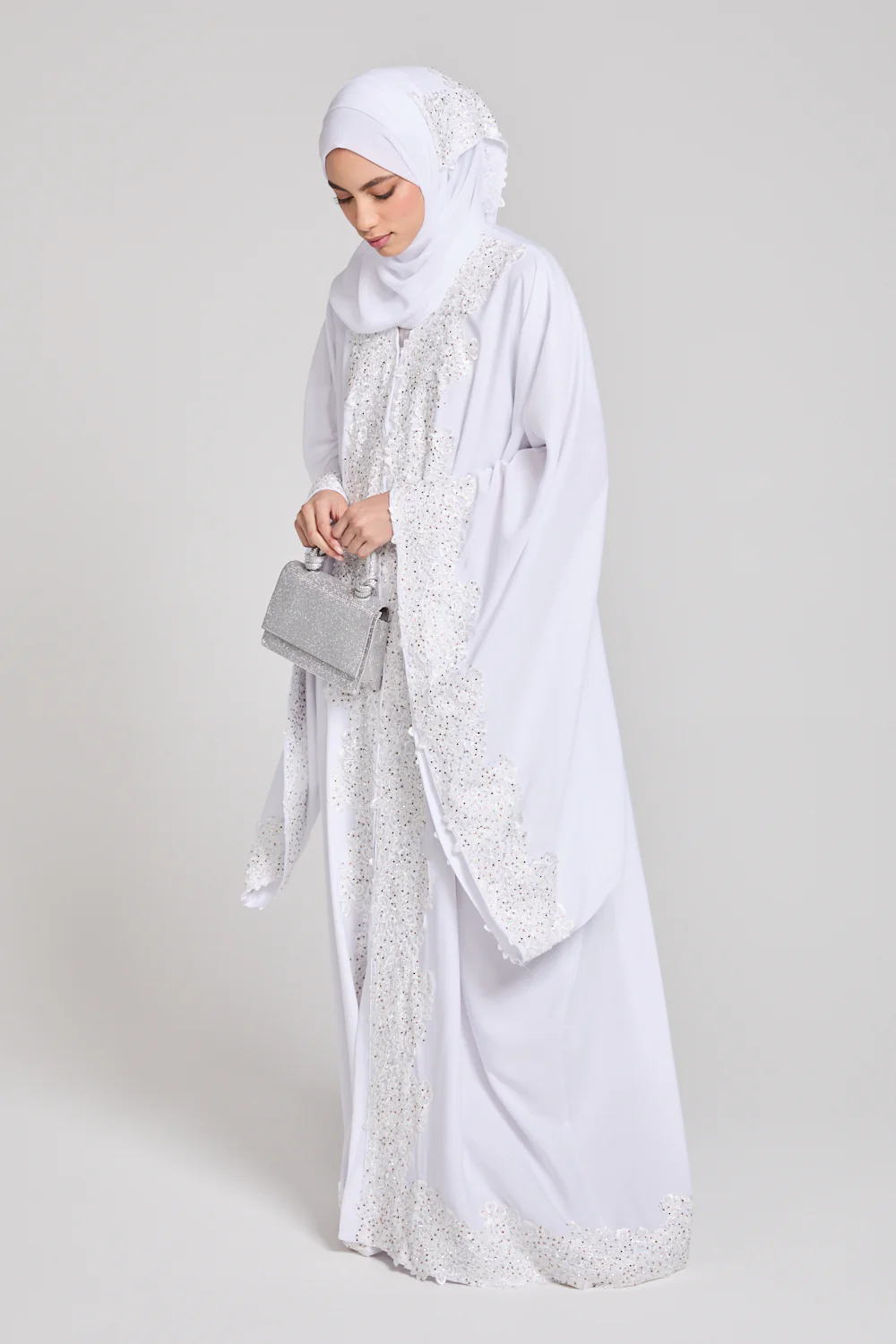 Luxury White Embellished Lace Open Farasha