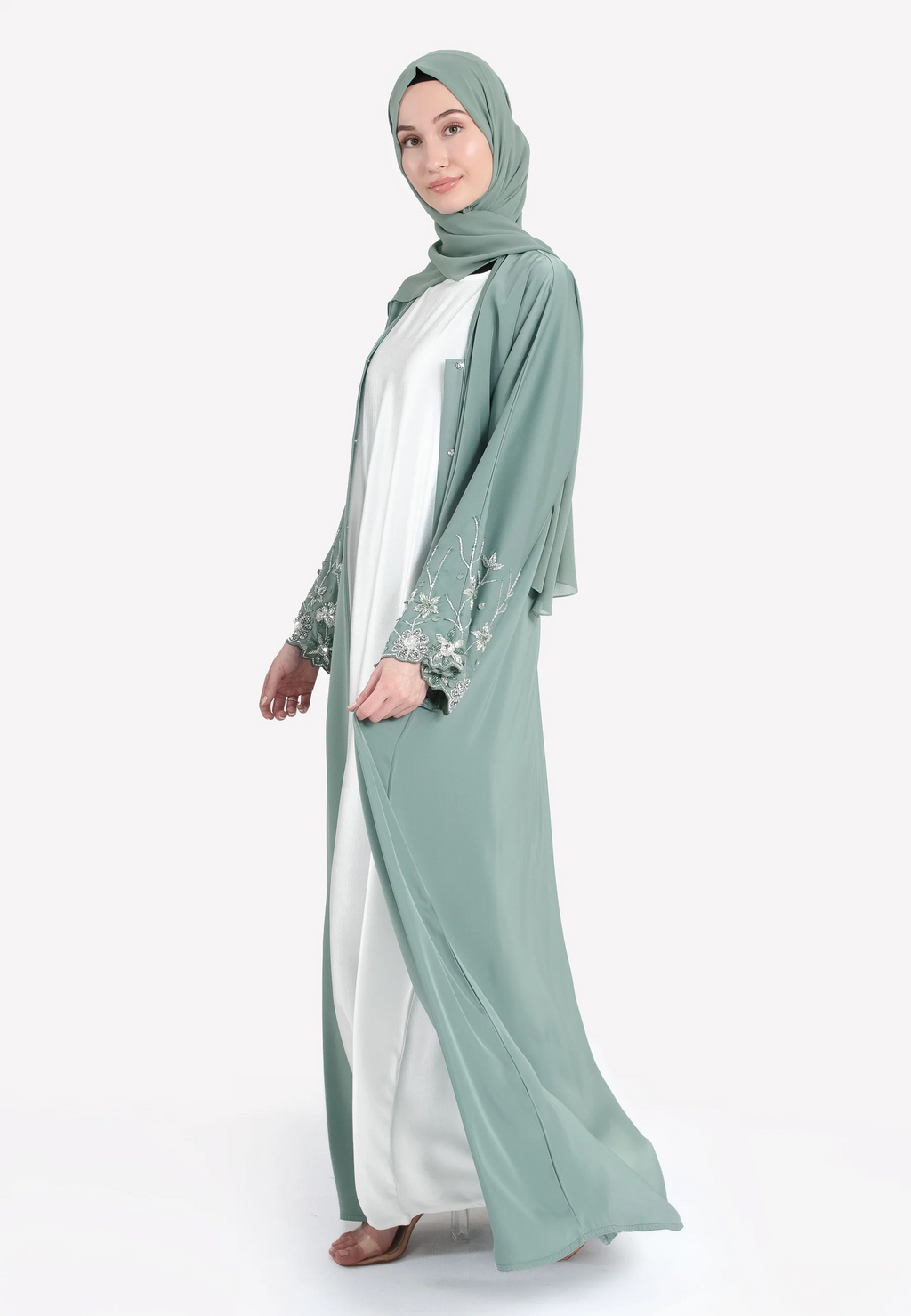 Le Jardin Satin Embellished Open Abaya