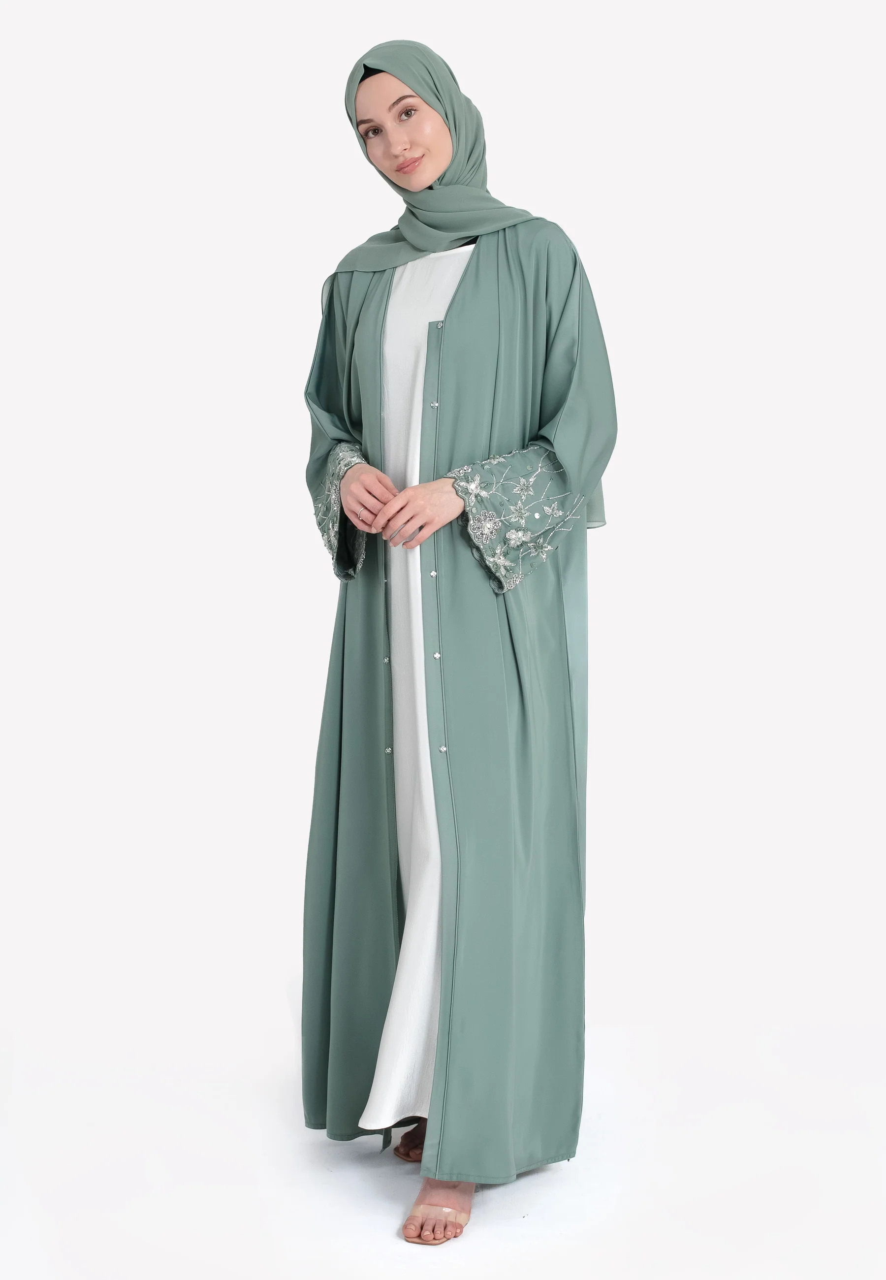 Le Jardin Satin Embellished Open Abaya