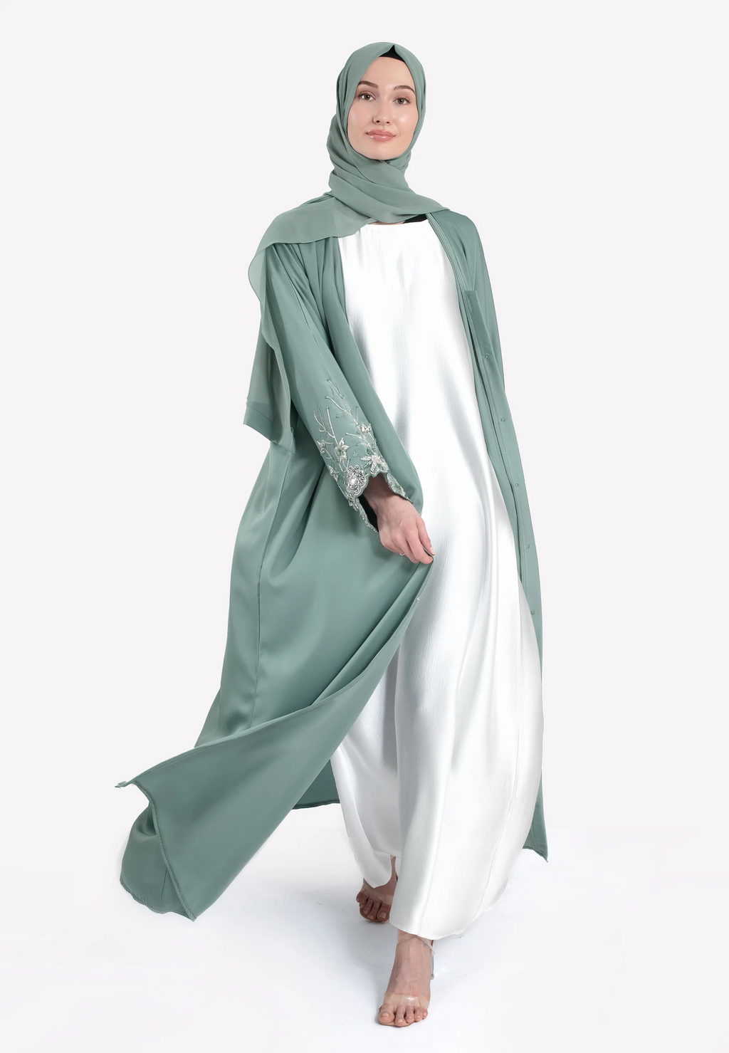 Le Jardin Satin Embellished Open Abaya