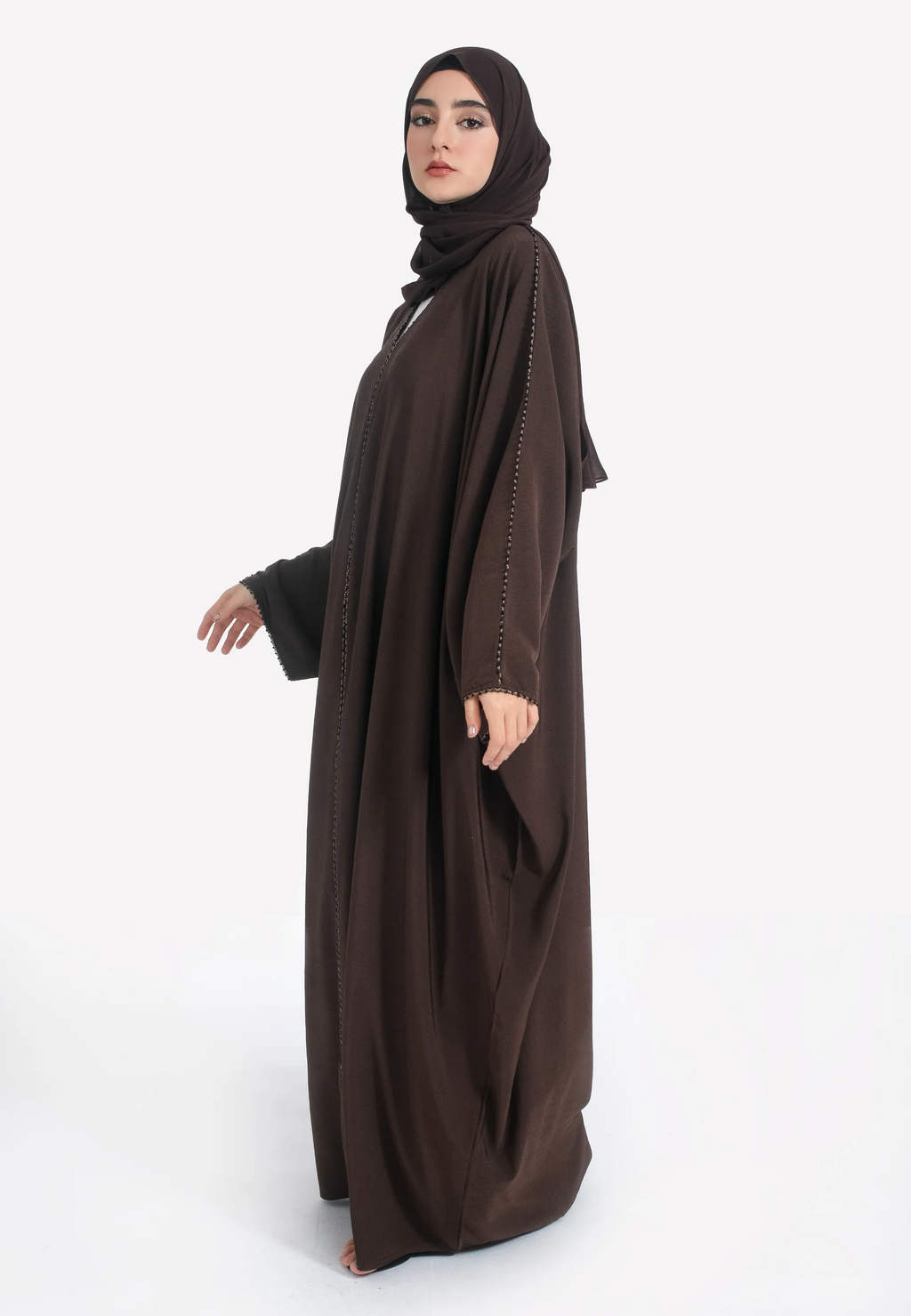 Brown Textured Closed Farasha with Dainty Embellishments