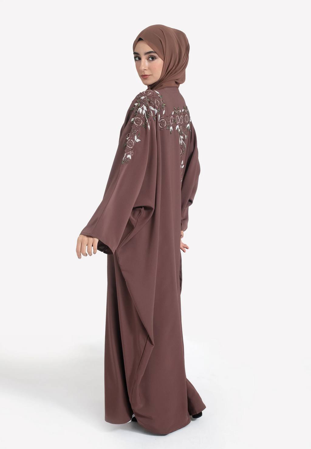 Taupe Floral Embellished Open Farasha