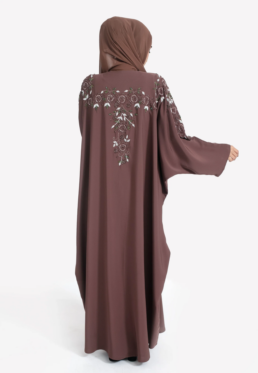 Taupe Floral Embellished Open Farasha