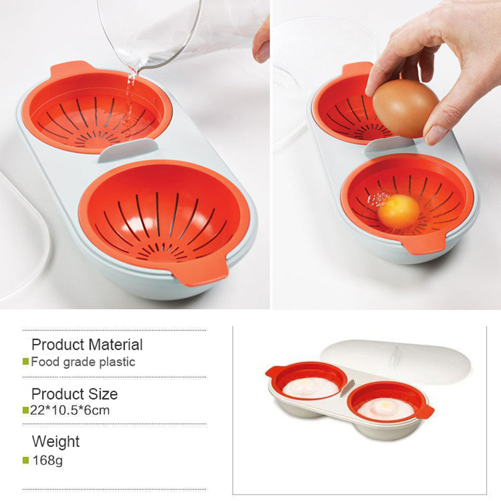 Microwave Egg Poacher: Double Cup Egg Boiler - Food Grade Kitchen Cookware