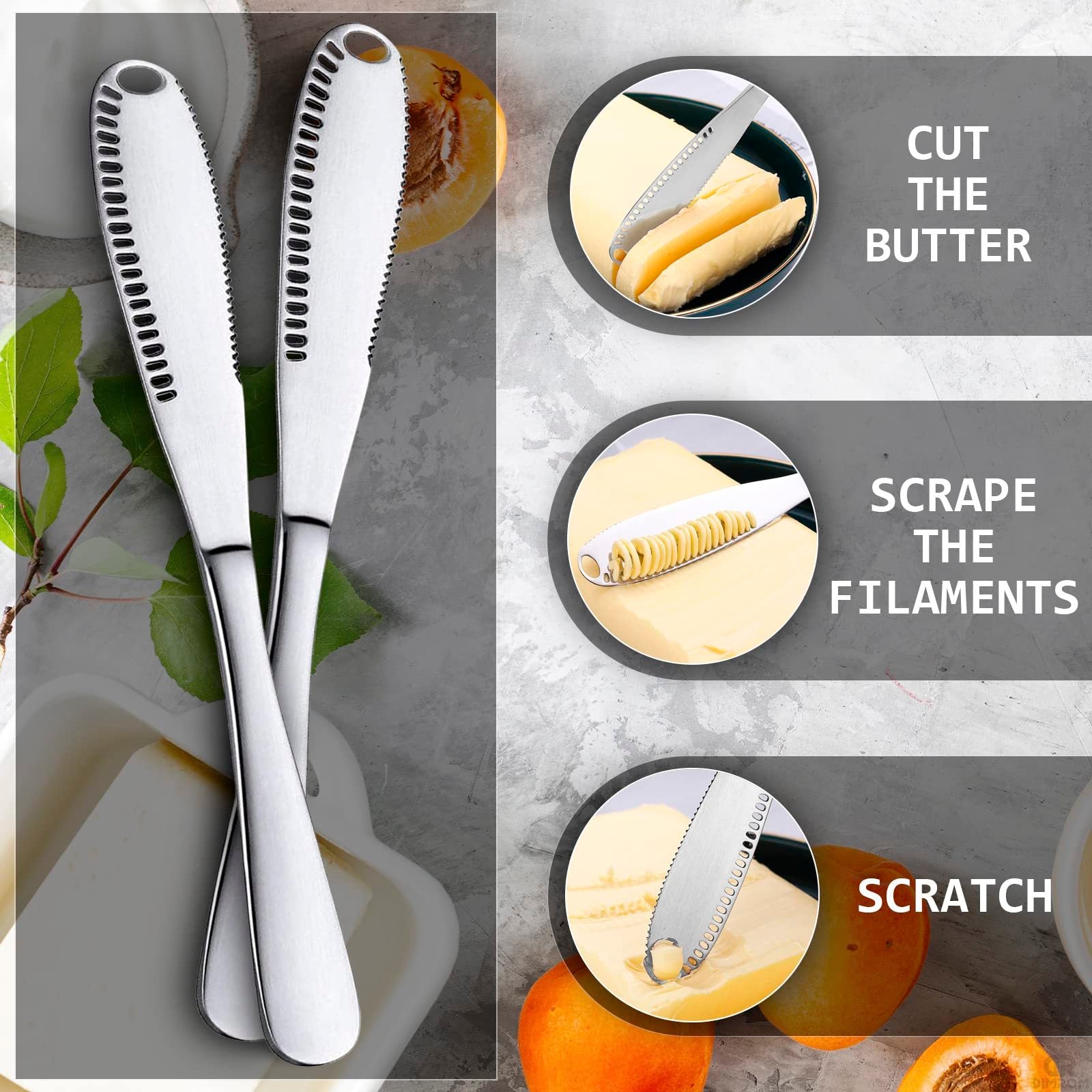 3-in-1 Stainless Steel Butter Spreader & Curler Knife | Serrated Edge & Holes | Cheese Knife & Kitchen Gadget