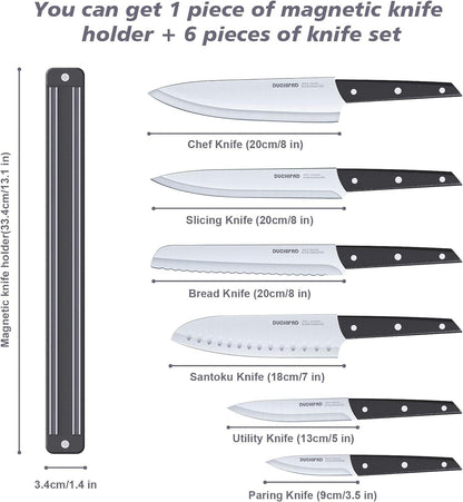 Magnetica: 6-Piece Knife Set with Sleek Magnetic Knife Strip - Organize Your Kitchen in Style