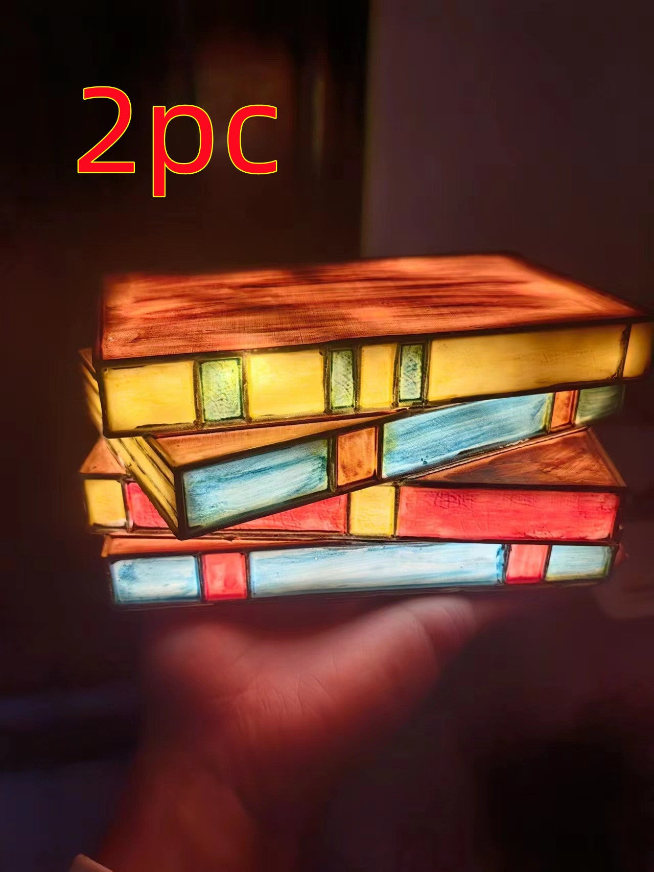 Stacked Books Lamp - Decorative Bedside Table Light with Stained Glass Design | Resin Handicraft Desk Lamp