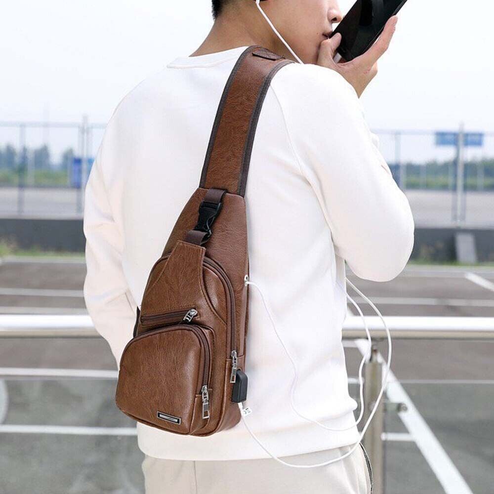 UrbanExplorer: Men's PU Chest Bag - Stylish Shoulder Sling for Travel & Sport