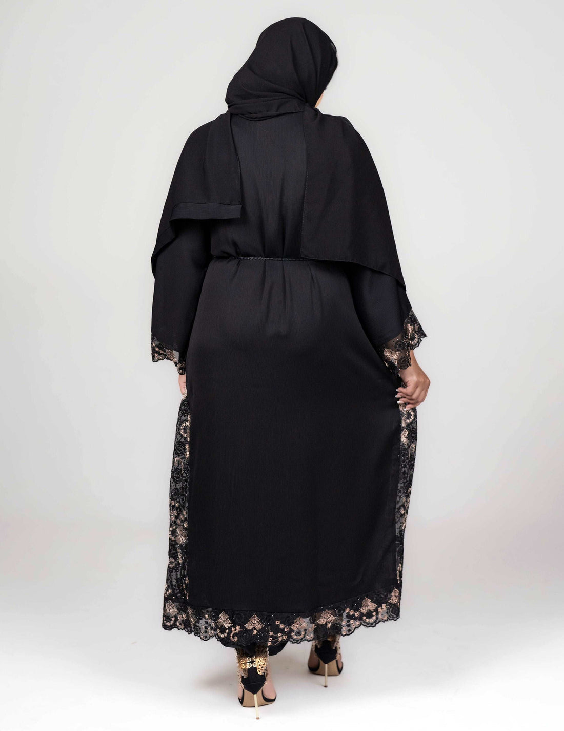 Black Lace Open 'Lima' Abaya