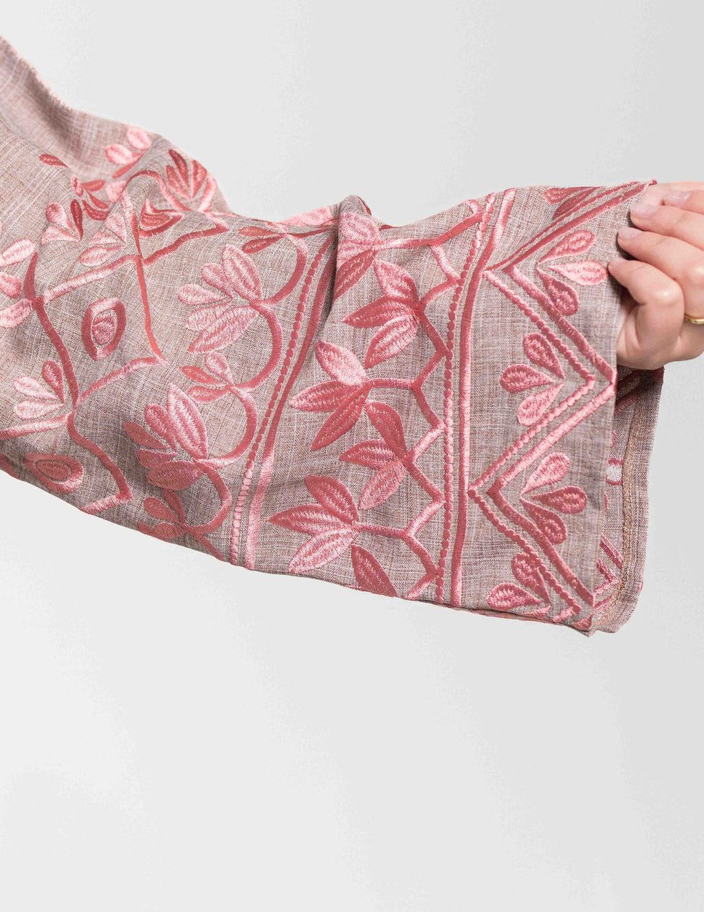 Pink Linen 'Ayma' Abaya with Sleeve Embroidery